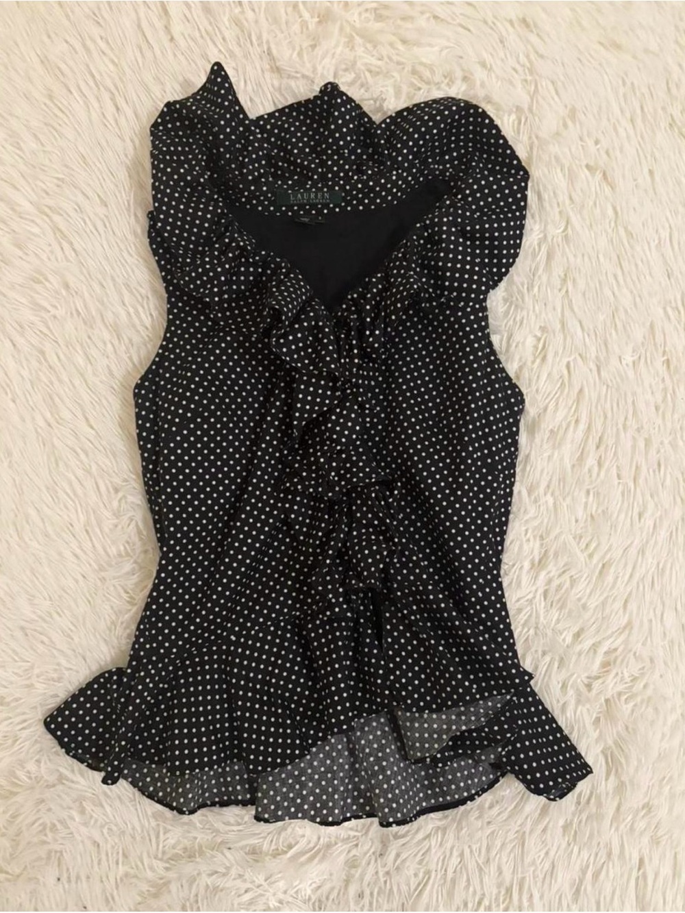 Ralph Lauren Black Polka Dot Ruffle Blouse